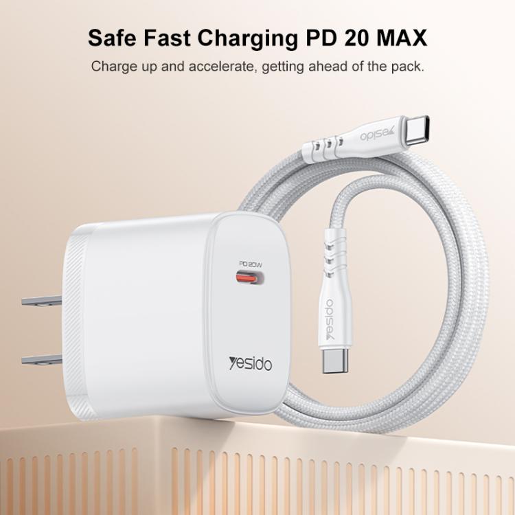 Yesido YC18U PD20W Type-C 充電器組合，附 1m Type-C 轉 Type-C 數據線，YC18U