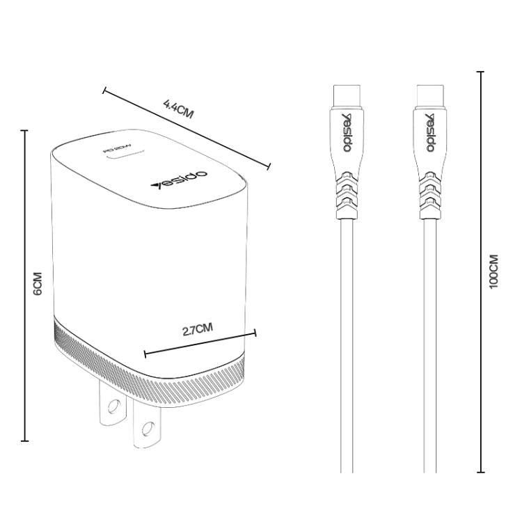 Yesido YC18U PD20W Type-C 充電器組合，附 1m Type-C 轉 Type-C 數據線，YC18U