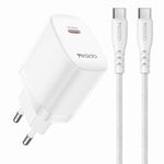 Yesido YC105 PD20W Type-C 充電器組合，附 1m Type-C 轉 Type-C 數據線，YC105