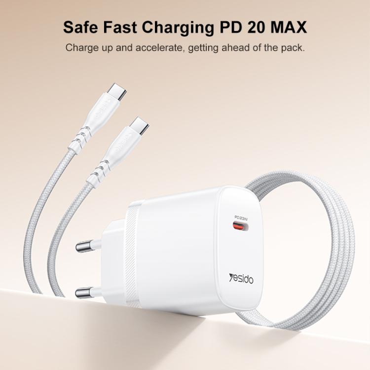 Yesido YC105 PD20W Type-C 充電器組合，附 1m Type-C 轉 Type-C 數據線，YC105