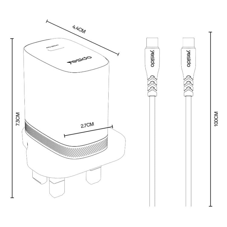 Yesido YC151 PD20W Type-C 充電器組合，附 1m Type-C 轉 Type-C 數據線，YC151