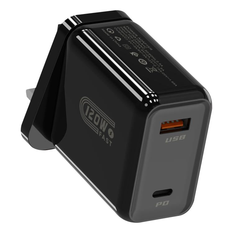 HX119 120W USB 與 Type-C 雙介面快速充電器，歐規插頭、英規插頭、美規插頭