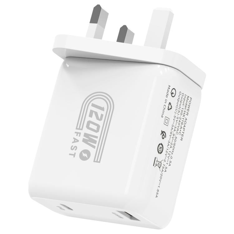 HX119 120W USB 與 Type-C 雙介面快速充電器，歐規插頭、英規插頭、美規插頭