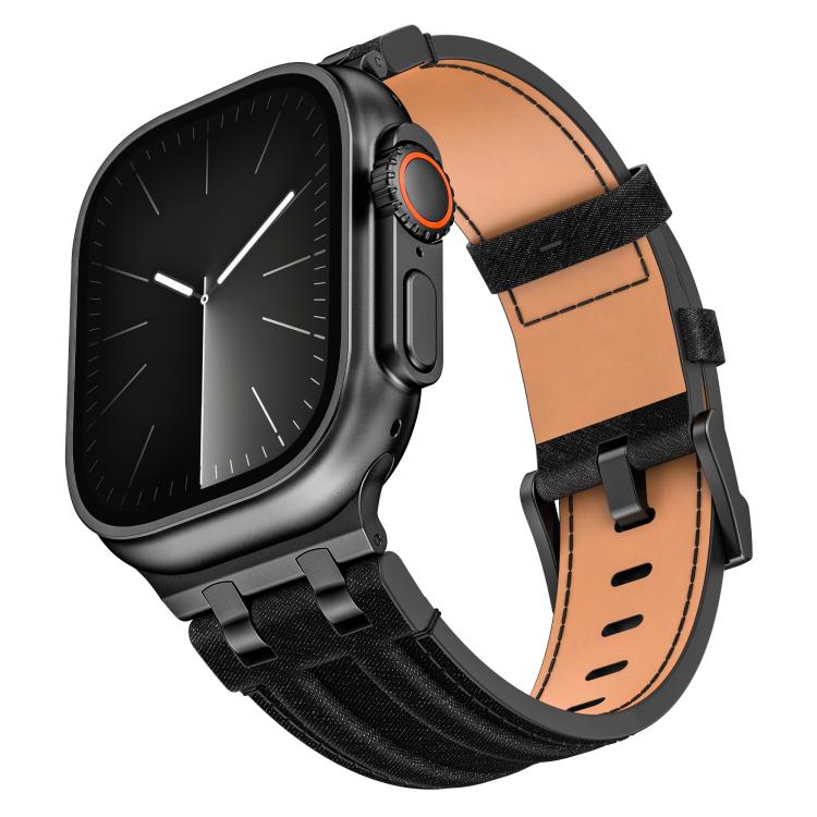 牛仔縫線素皮錶帶，適用於 Apple Watch 46mm / 49mm / 45mm / 44mm