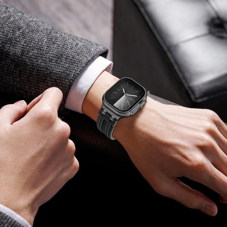 牛仔縫線素皮錶帶，適用於 Apple Watch 46mm / 49mm / 45mm / 44mm