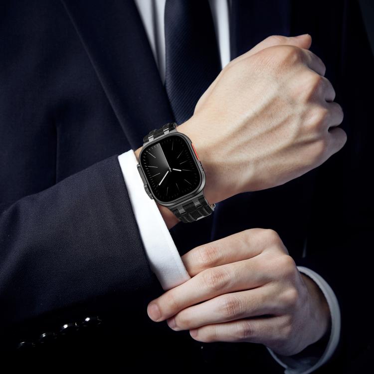 牛仔縫線素皮錶帶，適用於 Apple Watch 46mm / 49mm / 45mm / 44mm