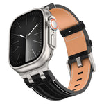 牛仔縫線素皮錶帶，適用於 Apple Watch 46mm / 49mm / 45mm / 44mm