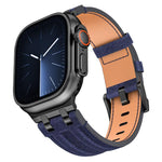 牛仔縫線素皮錶帶，適用於 Apple Watch 46mm / 49mm / 45mm / 44mm