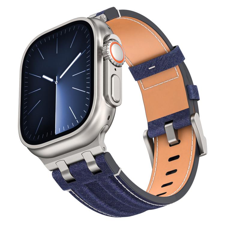 牛仔縫線素皮錶帶，適用於 Apple Watch 46mm / 49mm / 45mm / 44mm