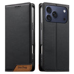 Dierfeng Splicing Strong Magnetic RFID Vegan Leather Phone Case, For iPhone 17e / 16e, For iPhone 17 Pro Max, For iPhone 17 Pro, For iPhone 17, For iPhone Air, For iPhone 16 Pro Max, For iPhone 16 Pro, For iPhone 16 Plus