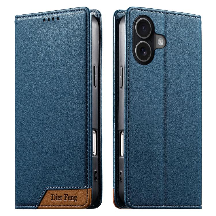 Dierfeng Splicing Strong Magnetic RFID Vegan Leather Phone Case, For iPhone 17e / 16e, For iPhone 17 Pro Max, For iPhone 17 Pro, For iPhone 17, For iPhone Air, For iPhone 16 Pro Max, For iPhone 16 Pro, For iPhone 16 Plus