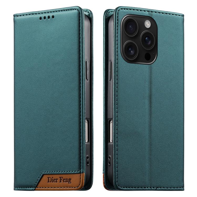 Dierfeng Splicing Strong Magnetic RFID Vegan Leather Phone Case, For iPhone 17e / 16e, For iPhone 17 Pro Max, For iPhone 17 Pro, For iPhone 17, For iPhone Air, For iPhone 16 Pro Max, For iPhone 16 Pro, For iPhone 16 Plus