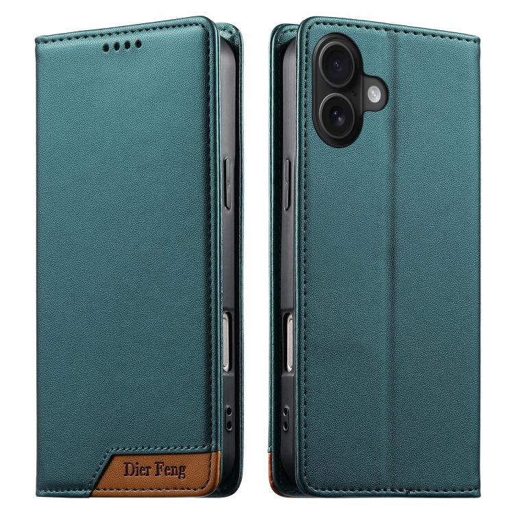 Dierfeng Splicing Strong Magnetic RFID Vegan Leather Phone Case, For iPhone 17e / 16e, For iPhone 17 Pro Max, For iPhone 17 Pro, For iPhone 17, For iPhone Air, For iPhone 16 Pro Max, For iPhone 16 Pro, For iPhone 16 Plus
