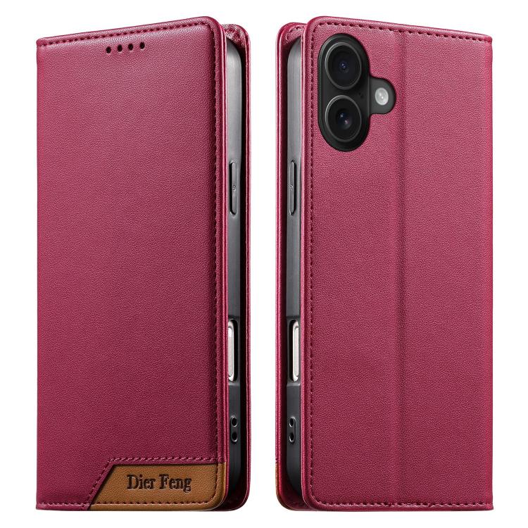 Dierfeng Splicing Strong Magnetic RFID Vegan Leather Phone Case, For iPhone 17e / 16e, For iPhone 17 Pro Max, For iPhone 17 Pro, For iPhone 17, For iPhone Air, For iPhone 16 Pro Max, For iPhone 16 Pro, For iPhone 16 Plus