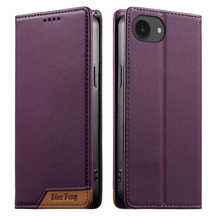 Dierfeng Splicing Strong Magnetic RFID Vegan Leather Phone Case, For iPhone 17e / 16e, For iPhone 17 Pro Max, For iPhone 17 Pro, For iPhone 17, For iPhone Air, For iPhone 16 Pro Max, For iPhone 16 Pro, For iPhone 16 Plus