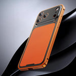 豪華皮革紋理磁吸金屬手機殼附彈簧扣，適用於 iPhone 17 Pro Max、iPhone 17 Pro