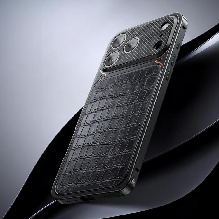 豪華皮革紋理磁吸金屬手機殼附彈簧扣，適用於 iPhone 17 Pro Max、iPhone 17 Pro