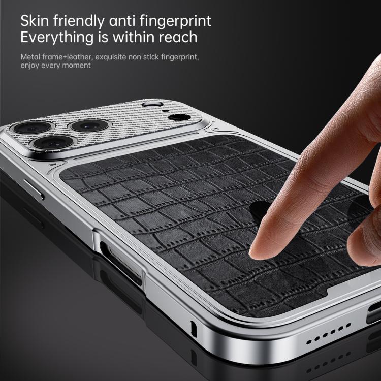 豪華皮革紋理磁吸金屬手機殼附彈簧扣，適用於 iPhone 17 Pro Max、iPhone 17 Pro