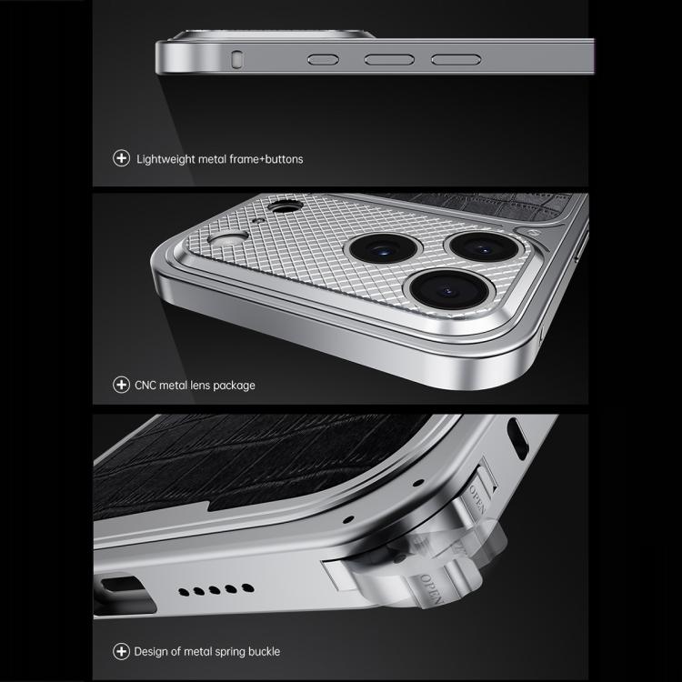 豪華皮革紋理磁吸金屬手機殼附彈簧扣，適用於 iPhone 17 Pro Max、iPhone 17 Pro