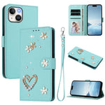 ZS01 雙層心花素皮手機殼附手腕帶，適用 iPhone 15、iPhone 14 Plus、iPhone 14 / 13、iPhone 14 Pro、iPhone 14 Pro Max、iPhone 13 Pro Max