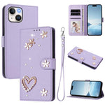 ZS01 雙層心花素皮手機殼附手腕帶，適用 iPhone 15、iPhone 14 Plus、iPhone 14 / 13、iPhone 14 Pro、iPhone 14 Pro Max、iPhone 13 Pro Max
