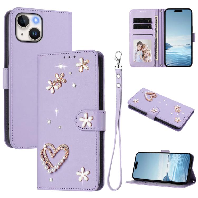 ZS01 雙層心花素皮手機殼附手腕帶，適用 iPhone 15、iPhone 14 Plus、iPhone 14 / 13、iPhone 14 Pro、iPhone 14 Pro Max、iPhone 13 Pro Max