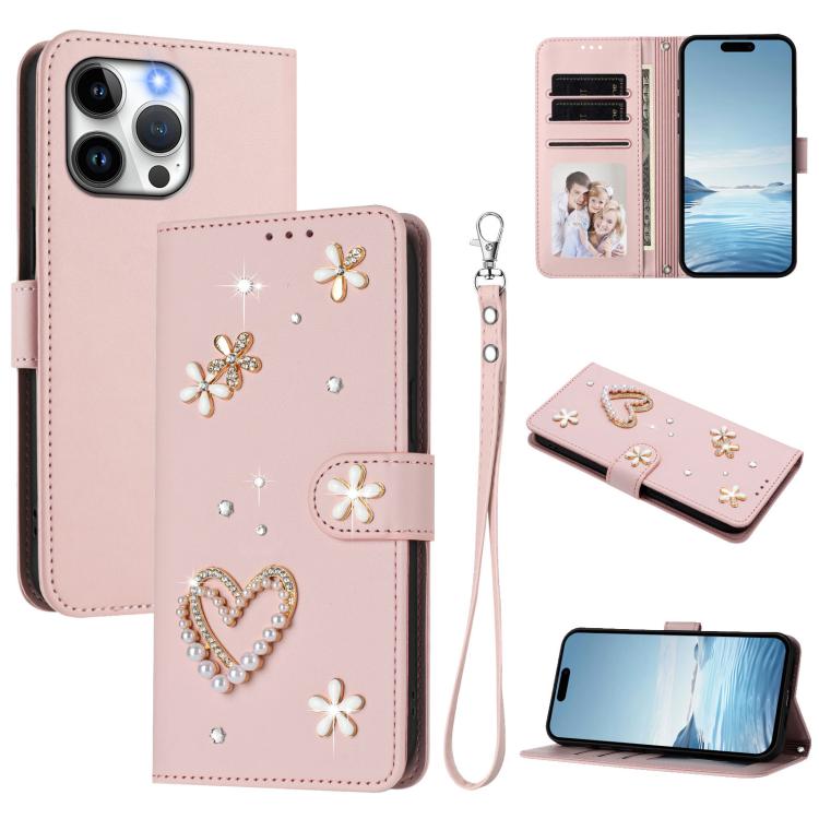 ZS01 雙層心花素皮手機殼附手腕帶，適用 iPhone 15、iPhone 14 Plus、iPhone 14 / 13、iPhone 14 Pro、iPhone 14 Pro Max、iPhone 13 Pro Max
