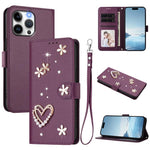 ZS01 雙層心花素皮手機殼附手腕帶，適用 iPhone 15、iPhone 14 Plus、iPhone 14 / 13、iPhone 14 Pro、iPhone 14 Pro Max、iPhone 13 Pro Max