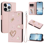 ZS01 雙層心花素皮手機殼附手腕帶，適用 iPhone 15、iPhone 14 Plus、iPhone 14 / 13、iPhone 14 Pro、iPhone 14 Pro Max、iPhone 13 Pro Max