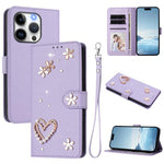ZS01 雙層心花素皮手機殼附手腕帶，適用 iPhone 15、iPhone 14 Plus、iPhone 14 / 13、iPhone 14 Pro、iPhone 14 Pro Max、iPhone 13 Pro Max