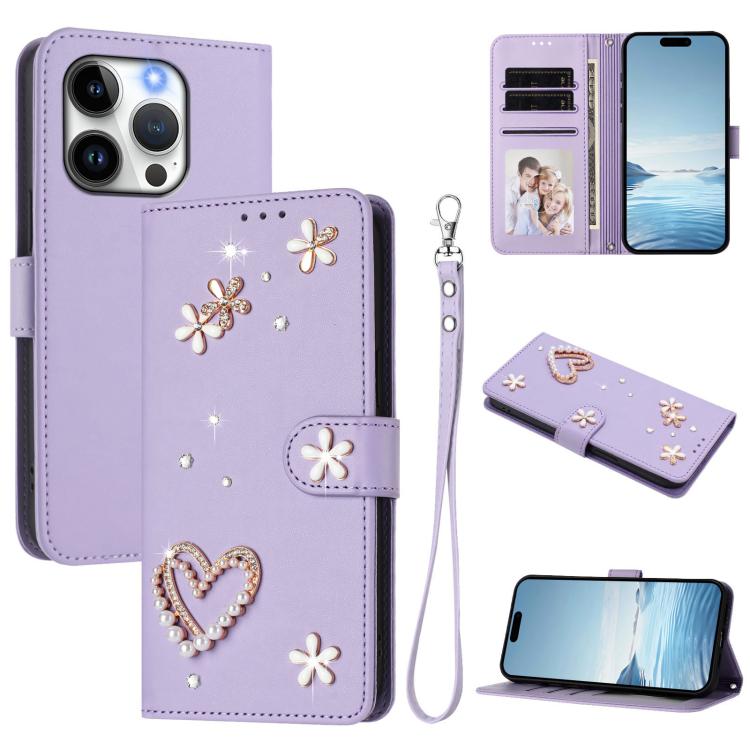 ZS01 雙層心花素皮手機殼附手腕帶，適用 iPhone 15、iPhone 14 Plus、iPhone 14 / 13、iPhone 14 Pro、iPhone 14 Pro Max、iPhone 13 Pro Max