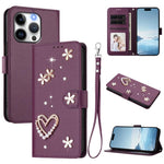 ZS01 雙層心花素皮手機殼附手腕帶，適用 iPhone 15、iPhone 14 Plus、iPhone 14 / 13、iPhone 14 Pro、iPhone 14 Pro Max、iPhone 13 Pro Max
