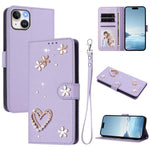 ZS01 雙層心花素皮手機殼附手腕帶，適用 iPhone 15、iPhone 14 Plus、iPhone 14 / 13、iPhone 14 Pro、iPhone 14 Pro Max、iPhone 13 Pro Max