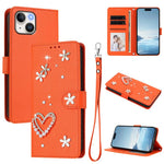 ZS01 雙層心花素皮手機殼附手腕帶，適用 iPhone 15、iPhone 14 Plus、iPhone 14 / 13、iPhone 14 Pro、iPhone 14 Pro Max、iPhone 13 Pro Max