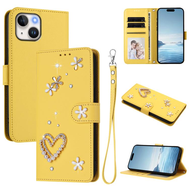 ZS01 雙層心花素皮手機殼附手腕帶，適用 iPhone 15、iPhone 14 Plus、iPhone 14 / 13、iPhone 14 Pro、iPhone 14 Pro Max、iPhone 13 Pro Max