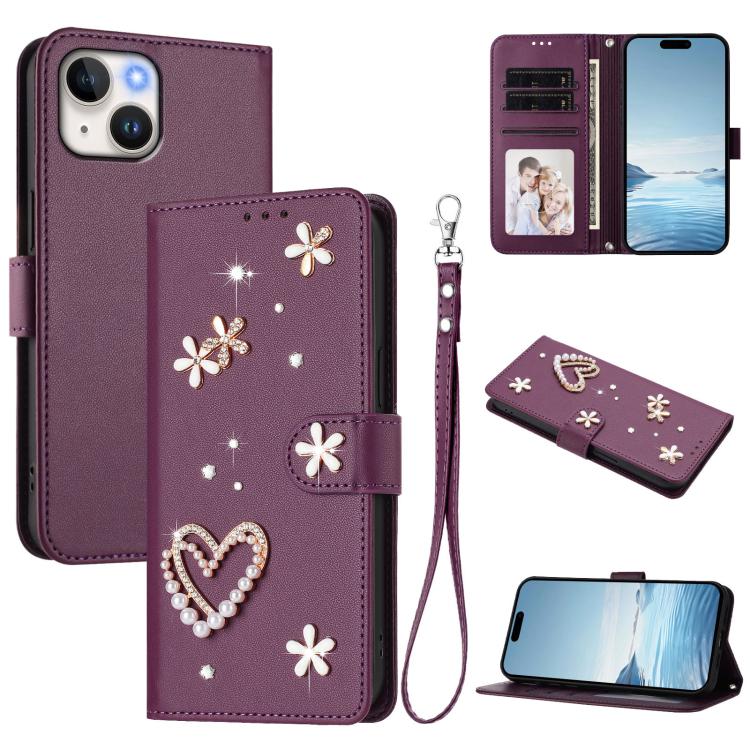 ZS01 雙層心花素皮手機殼附手腕帶，適用 iPhone 15、iPhone 14 Plus、iPhone 14 / 13、iPhone 14 Pro、iPhone 14 Pro Max、iPhone 13 Pro Max