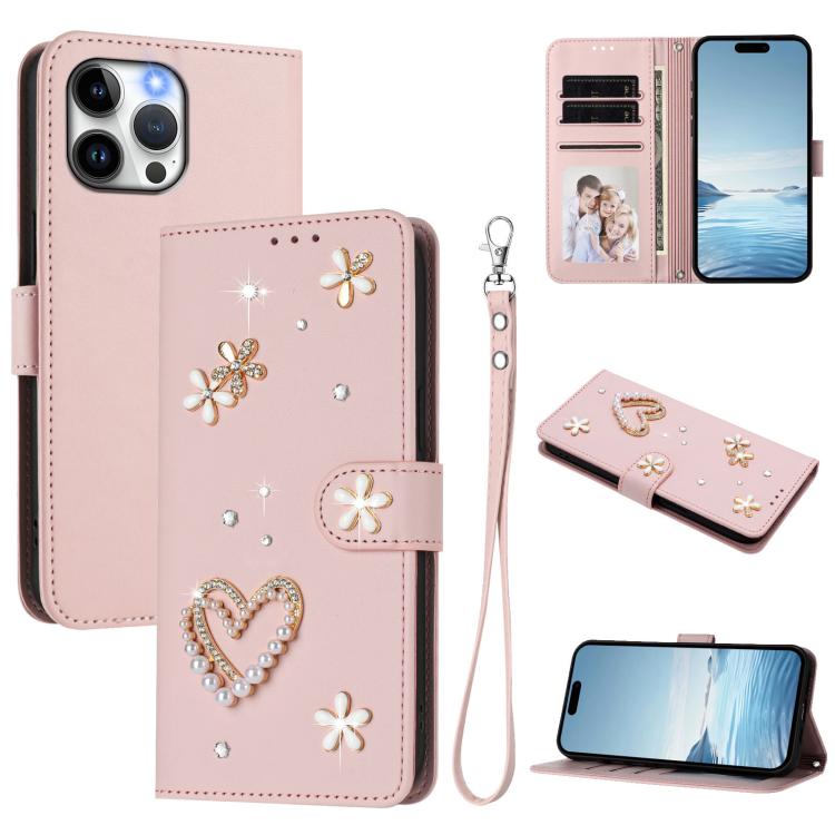 ZS01 雙層心花素皮手機殼附手腕帶，適用 iPhone 15、iPhone 14 Plus、iPhone 14 / 13、iPhone 14 Pro、iPhone 14 Pro Max、iPhone 13 Pro Max