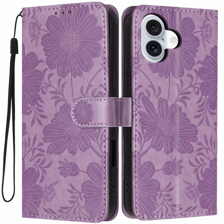 Sunflower Embossed Vegan Leather Phone Case with Small Black Rope, For iPhone 16, For iPhone 15 Pro Max, For iPhone 15 Pro, For iPhone 15 Plus, For iPhone 15, For iPhone 14 Plus, For iPhone 14, For iPhone 14 Pro