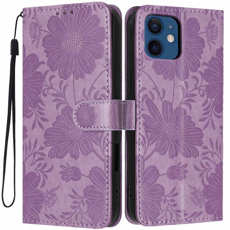 向日葵壓紋素皮手機殼附小黑繩，適用於 iPhone 14 Pro Max、iPhone 13 Pro Max、iPhone 13 Pro、iPhone 13、iPhone 12 / 12 Pro、iPhone 12 Pro Max、iPhone 11 Pro Max、iPhone 11