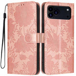 向日葵壓紋素食皮革手機殼附小黑繩，適用於 iPhone 16e / 17e，適用於 iPhone 17 Pro Max，適用於 iPhone 17 Pro，適用於 iPhone 17，適用於 iPhone Air，適用於 iPhone 16 Pro Max，適用於 iPhone 16 Pro，適用於 iPhone 16 Plus