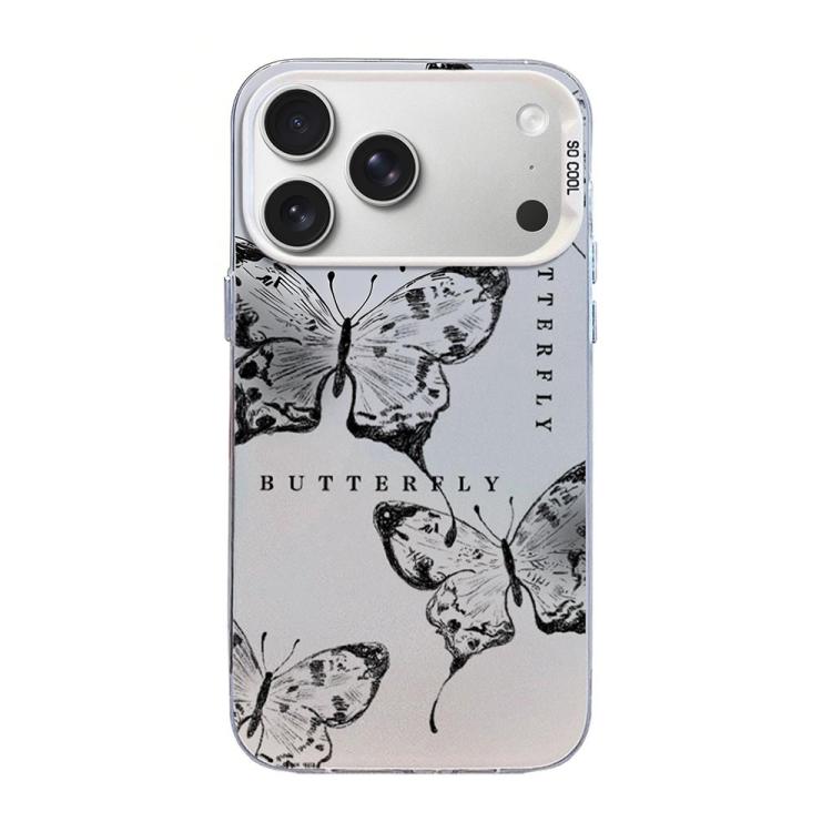 蝴蝶圖案銀鍍PC混合TPU手機殼，適用於iPhone 17e / 16e、iPhone 17 Pro Max、iPhone 17 Pro、iPhone 17、iPhone Air、iPhone 16 Pro Max
