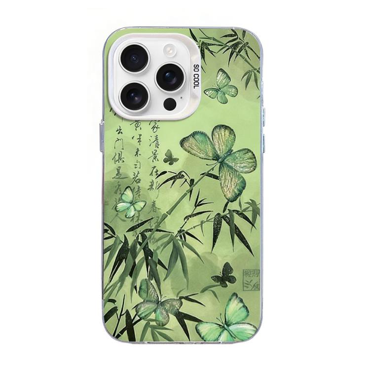 蝴蝶圖案銀鍍PC混合TPU手機殼，適用於iPhone 16 Pro、iPhone 16 Plus、iPhone 16、iPhone 15 Pro Max、iPhone 15 Pro、iPhone 15 Plus