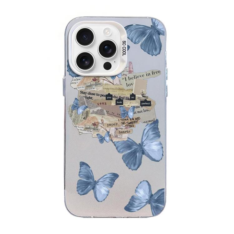 蝴蝶圖案銀鍍PC混合TPU手機殼，適用於iPhone 16 Pro、iPhone 16 Plus、iPhone 16、iPhone 15 Pro Max、iPhone 15 Pro、iPhone 15 Plus