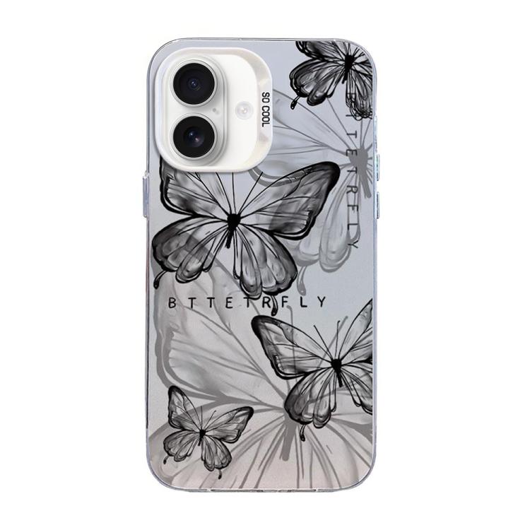 蝴蝶圖案銀鍍PC混合TPU手機殼，適用於iPhone 16 Pro、iPhone 16 Plus、iPhone 16、iPhone 15 Pro Max、iPhone 15 Pro、iPhone 15 Plus