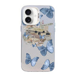 蝴蝶圖案銀鍍PC混合TPU手機殼，適用於iPhone 16 Pro、iPhone 16 Plus、iPhone 16、iPhone 15 Pro Max、iPhone 15 Pro、iPhone 15 Plus