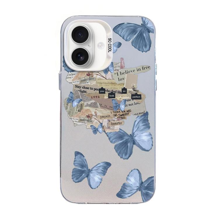 蝴蝶圖案銀鍍PC混合TPU手機殼，適用於iPhone 16 Pro、iPhone 16 Plus、iPhone 16、iPhone 15 Pro Max、iPhone 15 Pro、iPhone 15 Plus