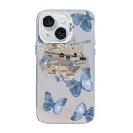 蝴蝶圖案銀鍍PC混合TPU手機殼，適用於iPhone 16 Pro、iPhone 16 Plus、iPhone 16、iPhone 15 Pro Max、iPhone 15 Pro、iPhone 15 Plus