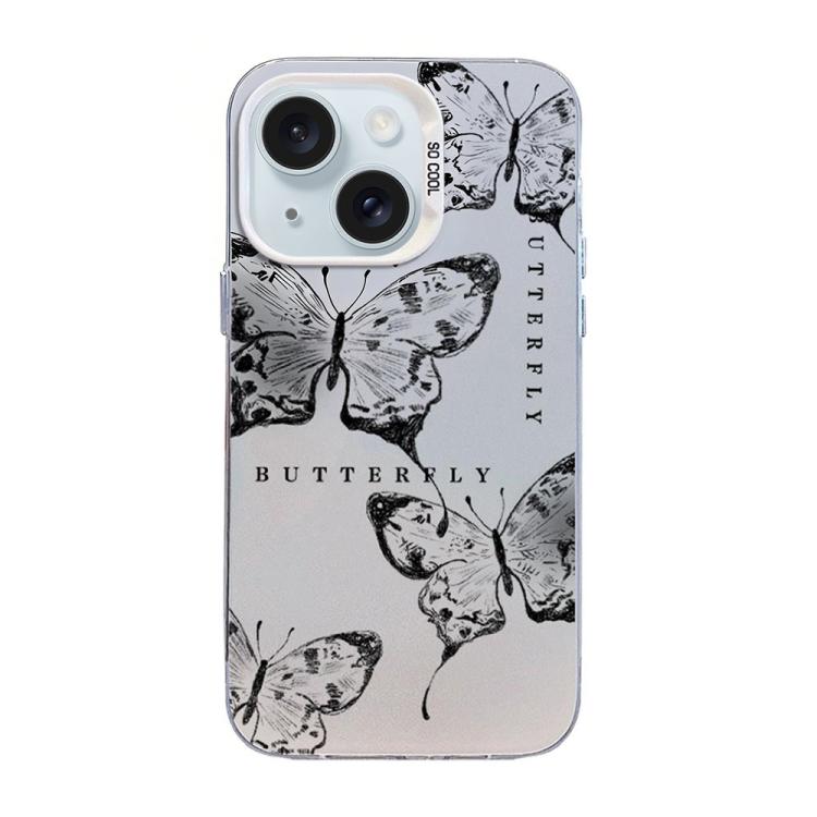 蝴蝶圖案銀鍍層 PC 混合 TPU 手機殼，適用於 iPhone 15、iPhone 14 Plus、iPhone 14、iPhone 14 Pro、iPhone 14 Pro Max、iPhone SE 2022 / SE 2020