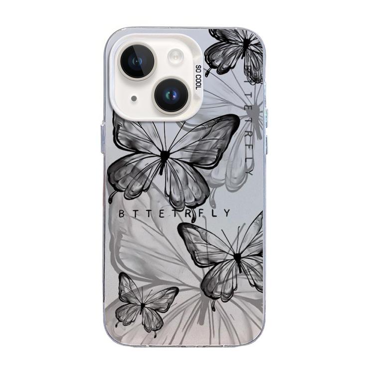 蝴蝶圖案銀鍍層 PC 混合 TPU 手機殼，適用於 iPhone 15、iPhone 14 Plus、iPhone 14、iPhone 14 Pro、iPhone 14 Pro Max、iPhone SE 2022 / SE 2020