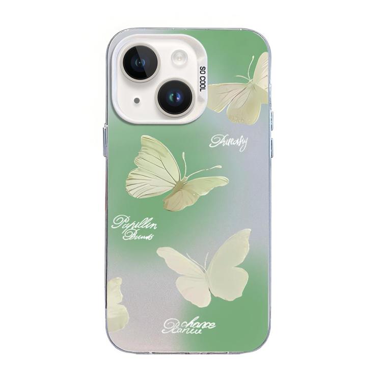 蝴蝶圖案銀鍍層 PC 混合 TPU 手機殼，適用於 iPhone 15、iPhone 14 Plus、iPhone 14、iPhone 14 Pro、iPhone 14 Pro Max、iPhone SE 2022 / SE 2020